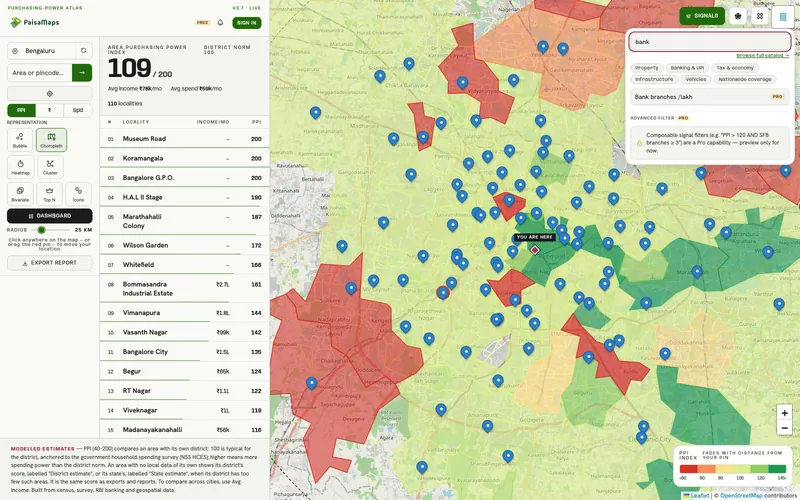 Finding banking signals in the signal explorer over Bengaluru